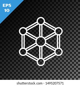White line Blockchain technology icon isolated on transparent dark background. Cryptocurrency data. Abstract geometric block chain network technology business.  Vector Illustration