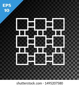 White line Blockchain technology icon isolated on transparent dark background. Cryptocurrency data. Abstract geometric block chain network technology business.  Vector Illustration