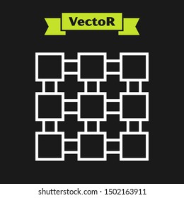 White line Blockchain technology icon isolated on black background. Cryptocurrency data. Abstract geometric block chain network technology business.  Vector Illustration
