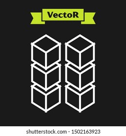 White line Blockchain technology icon isolated on black background. Cryptocurrency data. Abstract geometric block chain network technology business.  Vector Illustration
