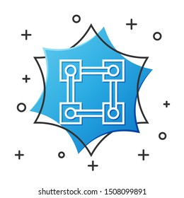 White line Blockchain technology icon isolated on white background. Cryptocurrency data. Abstract geometric block chain network technology business. Blue hexagon button. Vector Illustration