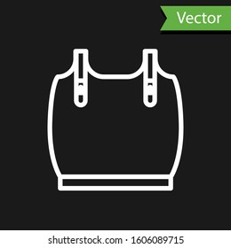 White line Body armor icon isolated on black background.  Vector Illustration