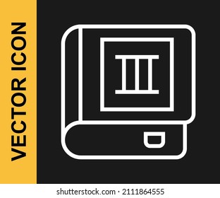White line Book icon isolated on black background. Third volume.  Vector