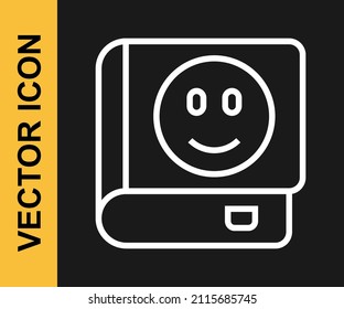 White line Book icon isolated on black background.  Vector