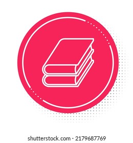 White line Book icon isolated on white background. Red circle button. Vector