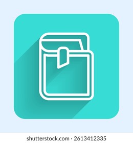 White line Book icon isolated with long shadow. Green square button. Vector