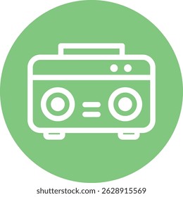 White Line Boombox Icon on Green Circle Background