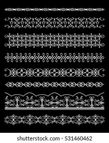 White line borders collection on black background. Vector illustration.