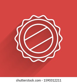 White line Bottle cap icon isolated with long shadow.  Vector Illustration