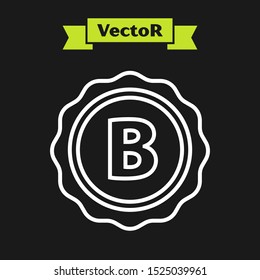 White line Bottle cap with inscription beer icon isolated on black background.  Vector Illustration