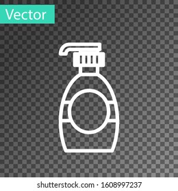 White line Bottle of liquid antibacterial soap with dispenser icon isolated on transparent background. Disinfection, hygiene, skin care concept.  Vector Illustration