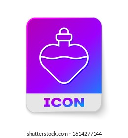 White line Bottle with love potion icon isolated on white background. Valentines day symbol. Rectangle color button. Vector Illustration