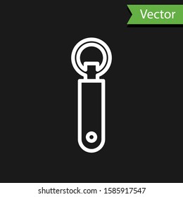 White line Bottle opener icon isolated on black background.  Vector Illustration