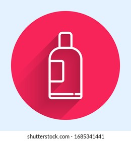 Frasco de icono de champú aislado con una gran sombra. Botón de círculo rojo. Ilustración vectorial