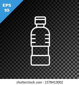 White line Bottle of water icon isolated on transparent dark background. Soda aqua drink sign.  Vector Illustration