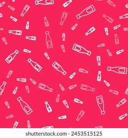 White line Bottle of water icon isolated seamless pattern on red background. Soda aqua drink sign.  Vector