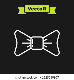 White line Bow tie icon isolated on black background.  Vector Illustration