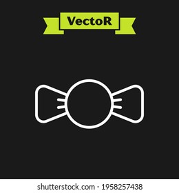 White line Bow tie icon isolated on black background.  Vector