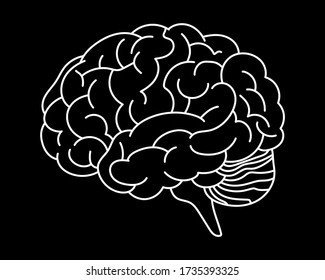 White line brain drawing On a black background. Concept design vector illustration for Website Icon, Social Media, Blog Post