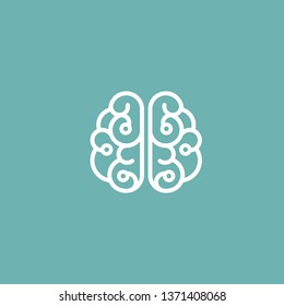 white line brain icon. Intellect, phsychology, knowledge simple pictogram isolated on blue. flat vector illustration. Creative smart brain tech logo