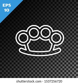 White line Brass knuckles icon isolated on transparent dark background.  Vector Illustration