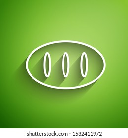 White line Bread loaf icon isolated on green background.  Vector Illustration