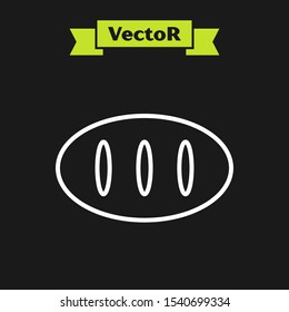 White line Bread loaf icon isolated on black background.  Vector Illustration