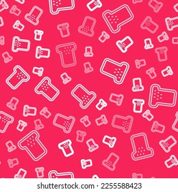 White line Bread toast for sandwich piece of roasted crouton icon isolated seamless pattern on red background. Lunch, dinner, breakfast snack.  Vector