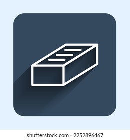 White line Brick icon isolated with long shadow background. Blue square button. Vector