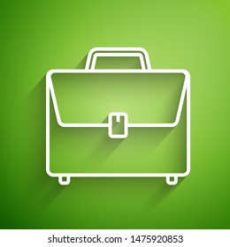 White line Briefcase icon isolated on green background. Business case sign. Business portfolio.  Vector Illustration