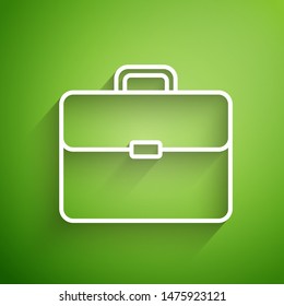 White line Briefcase icon isolated on green background. Business case sign. Business portfolio.   Vector Illustration
