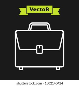 White line Briefcase icon isolated on black background. Business case sign. Business portfolio.  Vector Illustration