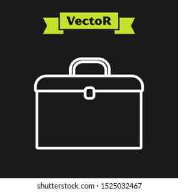 White line Briefcase icon isolated on black background. Business case sign. Business portfolio.  Vector Illustration