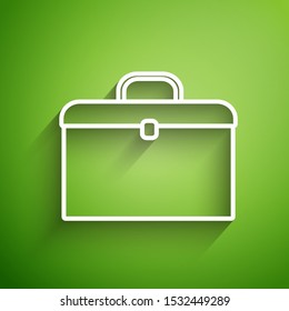 White line Briefcase icon isolated on green background. Business case sign. Business portfolio.  Vector Illustration
