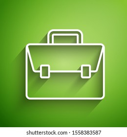 White line Briefcase icon isolated on green background. Business case sign. Business portfolio.  Vector Illustration
