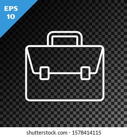 White line Briefcase icon isolated on transparent dark background. Business case sign. Business portfolio.  Vector Illustration