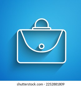 White line Briefcase icon isolated on blue background. Business case sign. Business portfolio. Long shadow. Vector Illustration