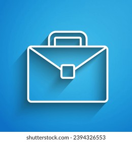 Weiße Linie Briefkästen Symbol einzeln auf blauem Hintergrund. Geschäftsfallzeichen. Geschäftsportfolio. Lang Schatten. Vektorgrafik
