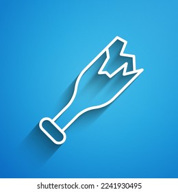 Línea blanca Botella rota como icono de arma aislada en fondo azul. Larga sombra. Vector