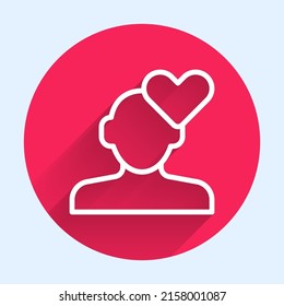 White line Broken heart or divorce icon isolated with long shadow background. Love symbol. Valentines day. Red circle button. Vector