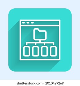 White line Browser files icon isolated with long shadow. Green square button. Vector