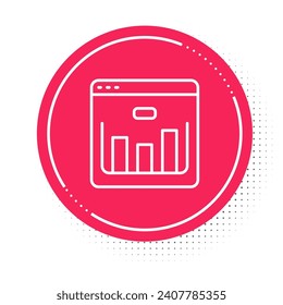 White line Browser with stocks market growth graphs and money icon isolated on white background. Monitor with stock charts arrow on screen. Red circle button. Vector