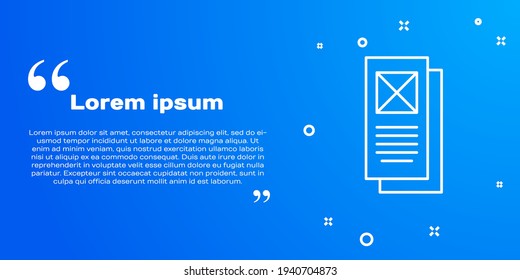 White line Browser window icon isolated on blue background.  Vector