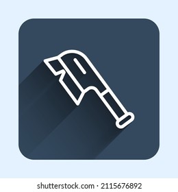 White line Brush for cleaning icon isolated with long shadow background. Cleaning service concept. Blue square button. Vector