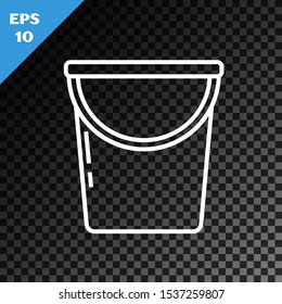 White line Bucket icon isolated on transparent dark background.  Vector Illustration