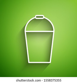 White line Bucket icon isolated on green background.  Vector Illustration