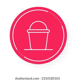White line Bucket icon isolated on white background. Red circle button. Vector