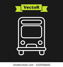 White line Bus icon isolated on black background. Transportation concept. Bus tour transport sign. Tourism or public vehicle symbol.  Vector Illustration