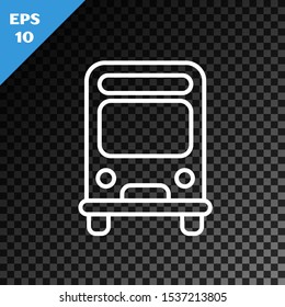 White line Bus icon isolated on transparent dark background. Transportation concept. Bus tour transport sign. Tourism or public vehicle symbol.  Vector Illustration