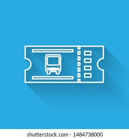 White line Bus ticket icon isolated with long shadow. Public transport ticket.  Vector Illustration